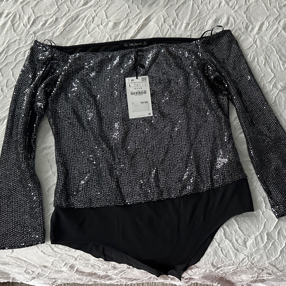 Zara Black Sequin Off-Shoulder Top